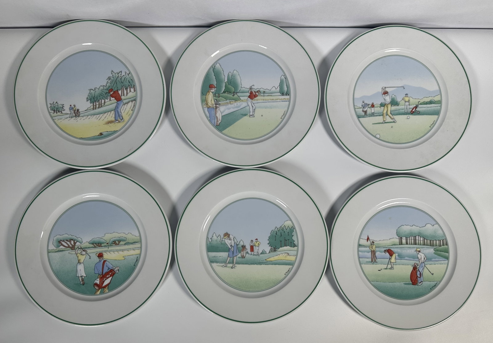 RR Six Golf Plates Apilco France Different Scenes 11 Inches (1 of 10)