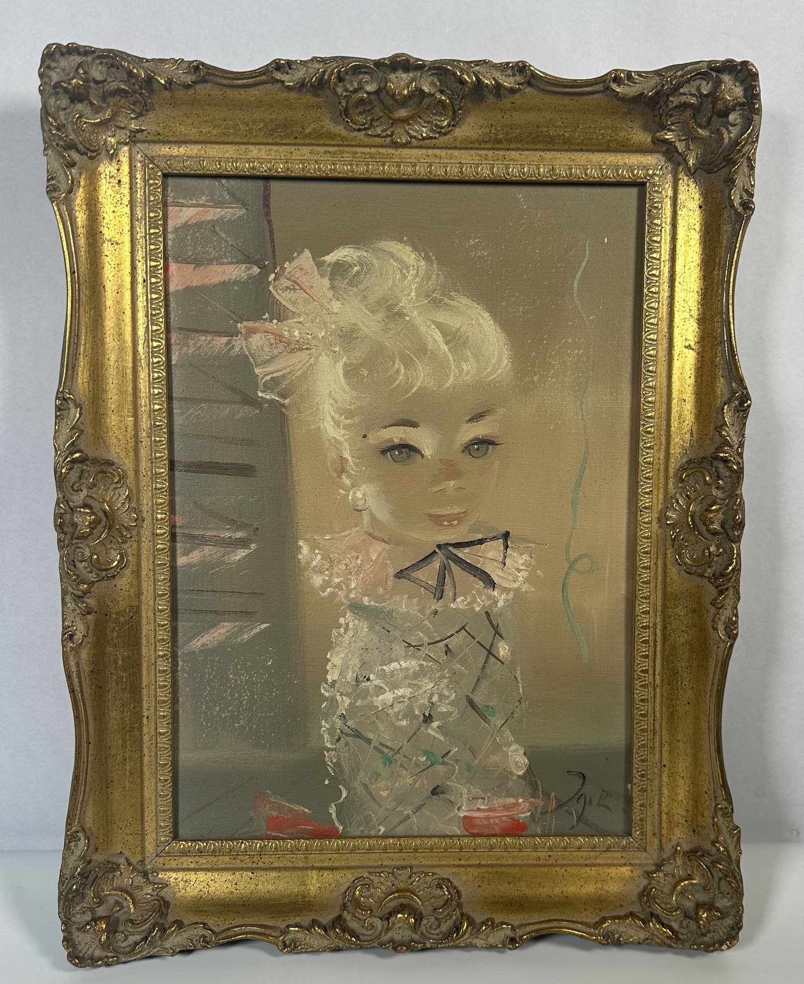 Painting Big Eyes Girl by Igor Pantuhoff: Painting Big Eyes Girl by Igor Pantuhoff This framed mid-century big eyes portrait of a blonde girl is an original oil painting on canvas signed by the Russian-American artist Igor Pantuhoff (1911?197