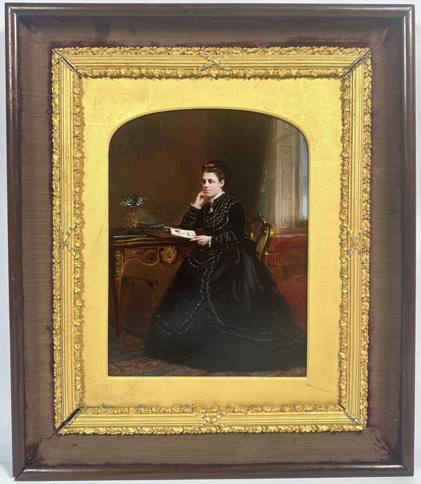 William Powell Frith Oil on Panel Woman in Black Reading Book painting (1 of 7)