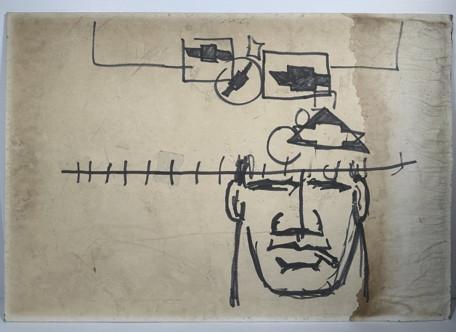 Robert Loughlin 24 x 36 Painting Brute Chevy Logo: Title -------------------- The artwork depicted in the image is an original piece by American outsider artist and designer Robert Loughlin (1949?2011). The drawing features Loughlins famous signature 