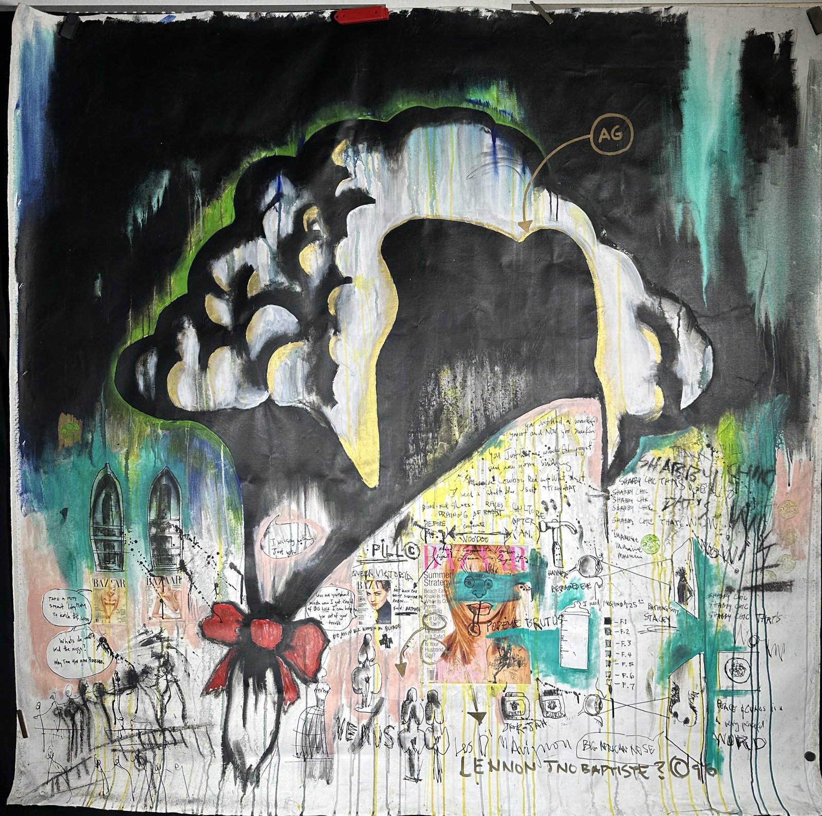 Painting Lennon Jno Baptiste Huge Canvas Writing: Painting Lennon Jno Baptiste Huge Canvas Writing Painting by Lennon Jno Baptiste on a huge canvas. Somewhere between painting, graphiti collage this work of art lands with a giant bang. Great details