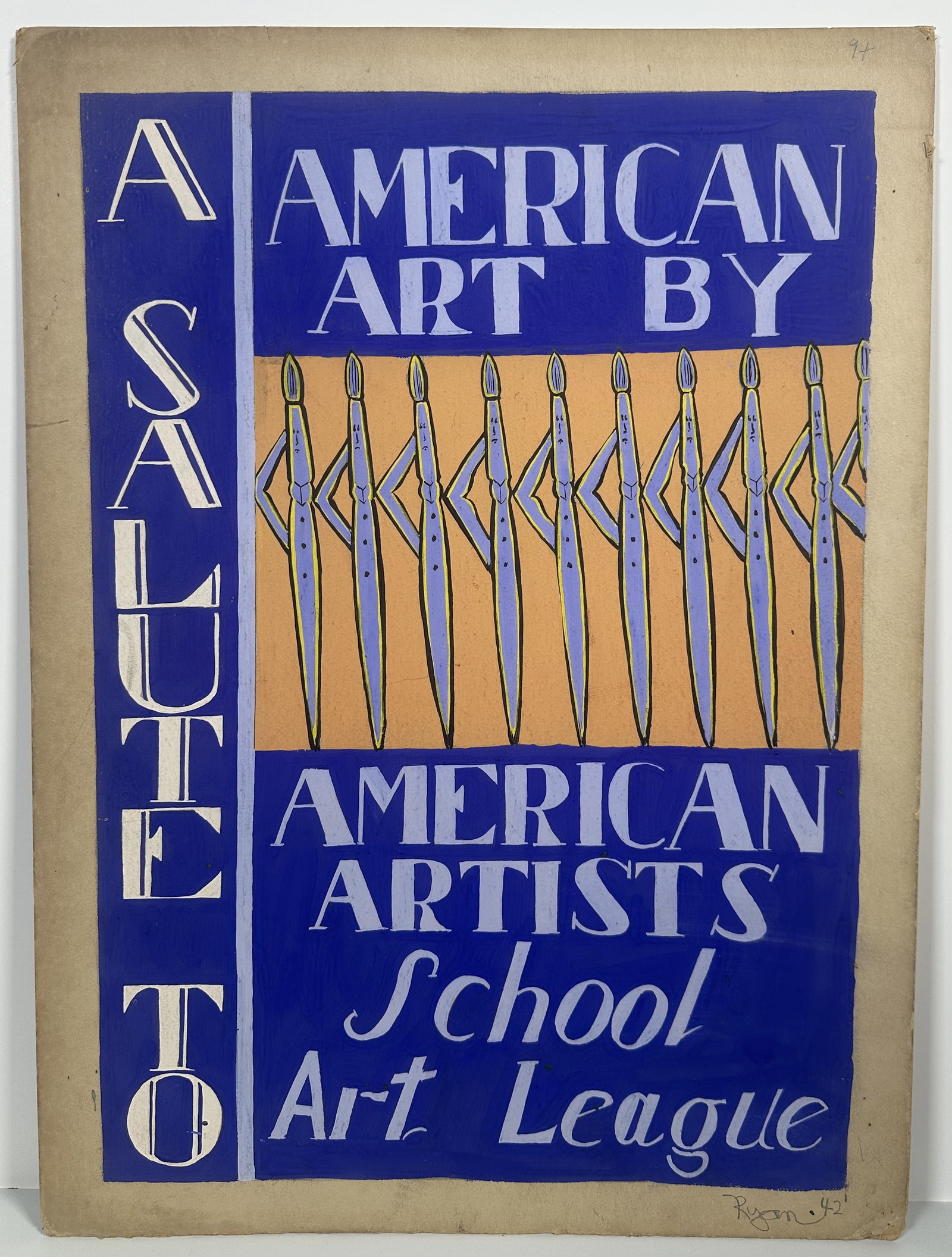 Painting A Salute to American Art by American Artists - School Art League: Painting A Salute to American Art by American Artists - School Art League The selected region displays an original vintage gouache and watercolor poster titled A Salute to American Art by American
