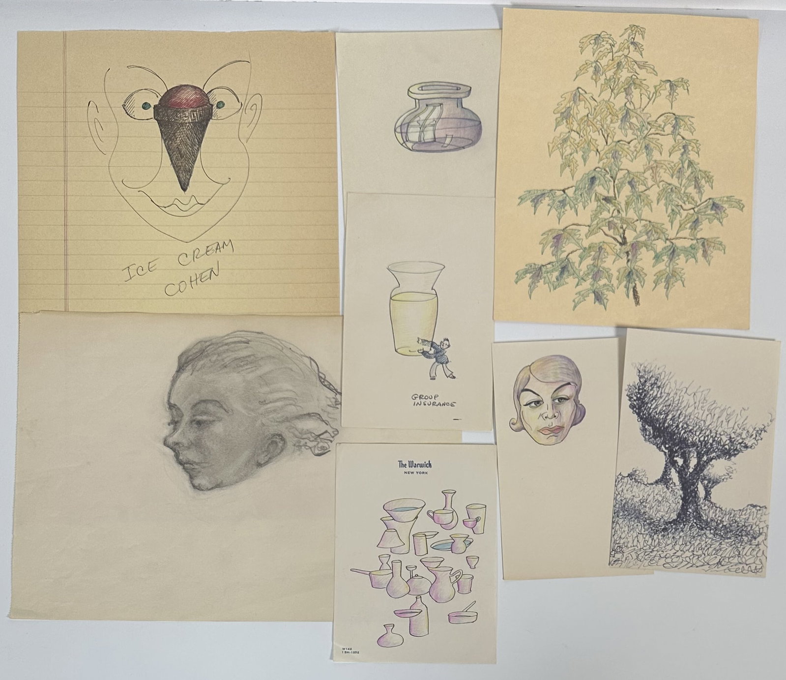 Frank Loesser Drawings and Sketches Group of 8: Frank Loesser Drawings and Sketches Group of 8 This lot came from the collection of an avid Broadway memorabilia collector. Group of 8 sketches by prominent Broadway songwriter Frank Loesser. The