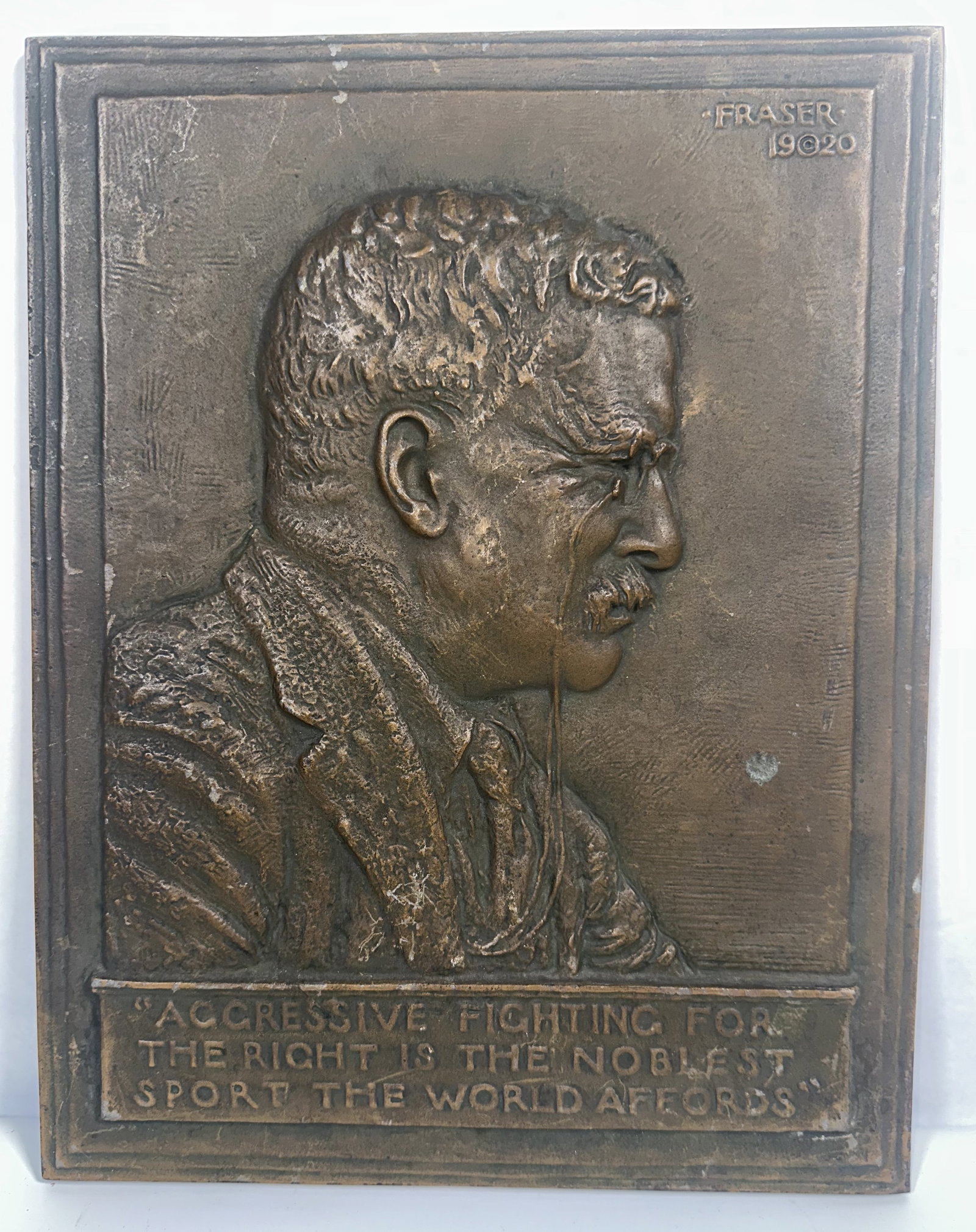 James Earl Frasier Teddy Roosevelt Bas Relief Plaque in Bronze (1 of 6)
