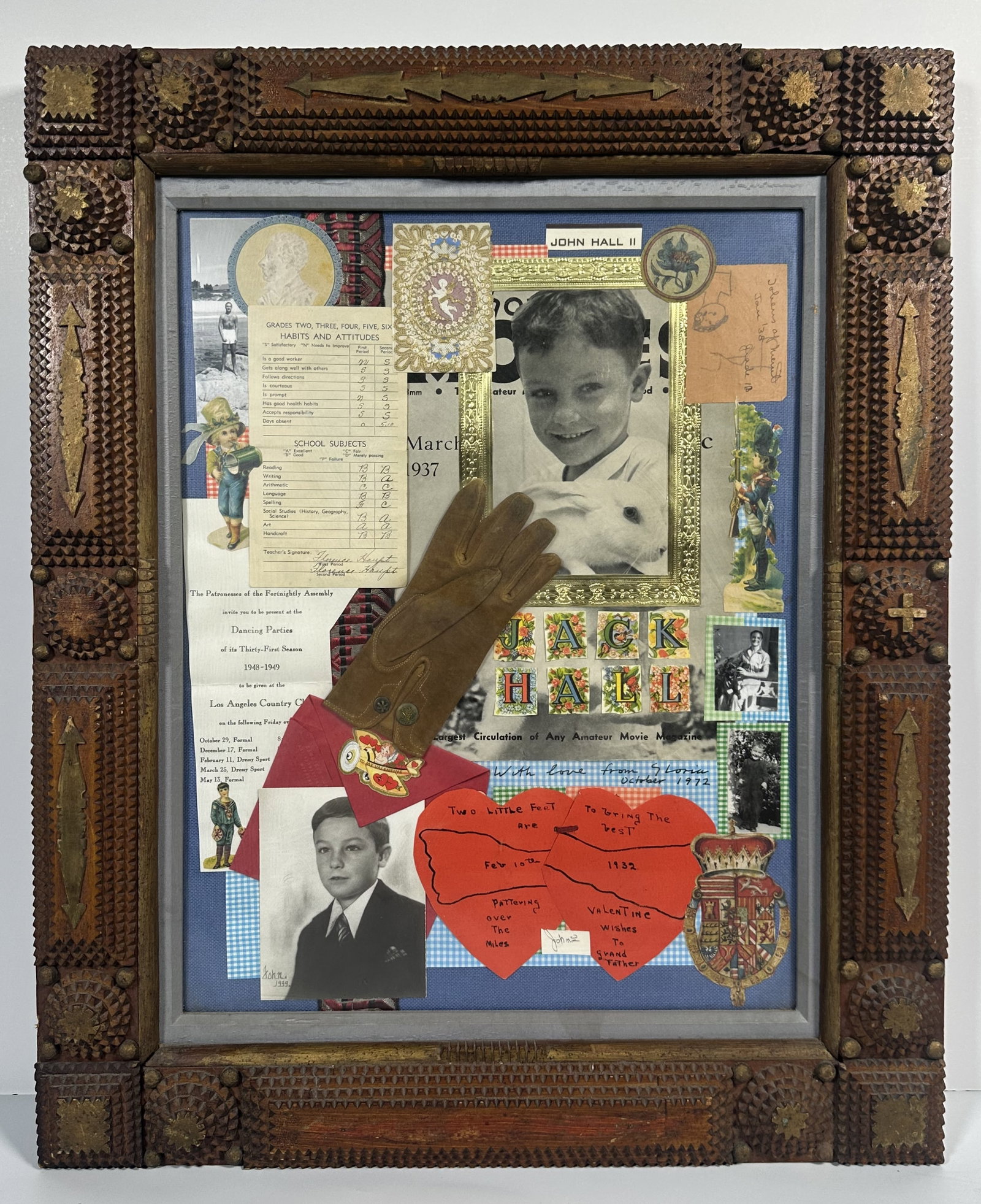 Tramp Art Frame Holding Collage of Childhood (1 of 8)