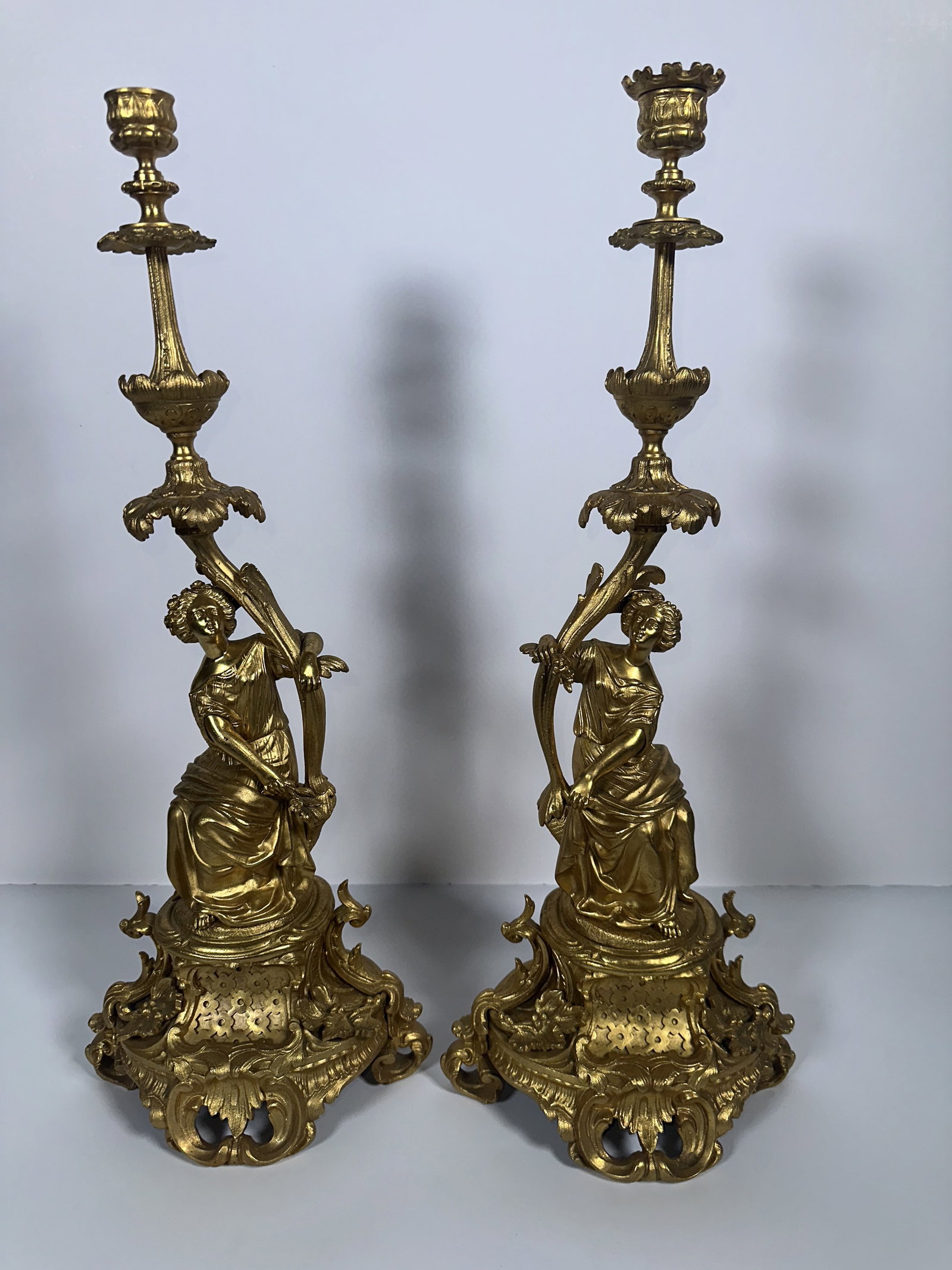 Pair Large Antique Gilt Figural Candlesticks (1 of 10)