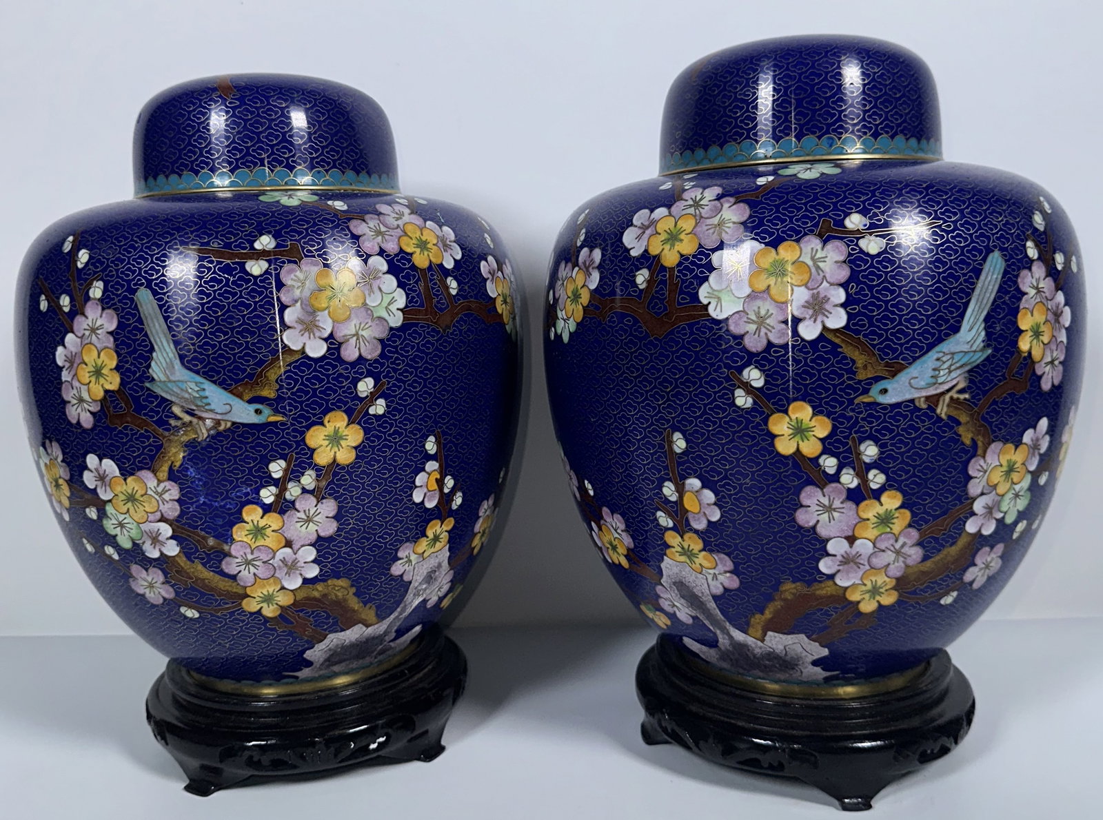 Pair of Lidded Cloisonne Jars on Stands (1 of 7)