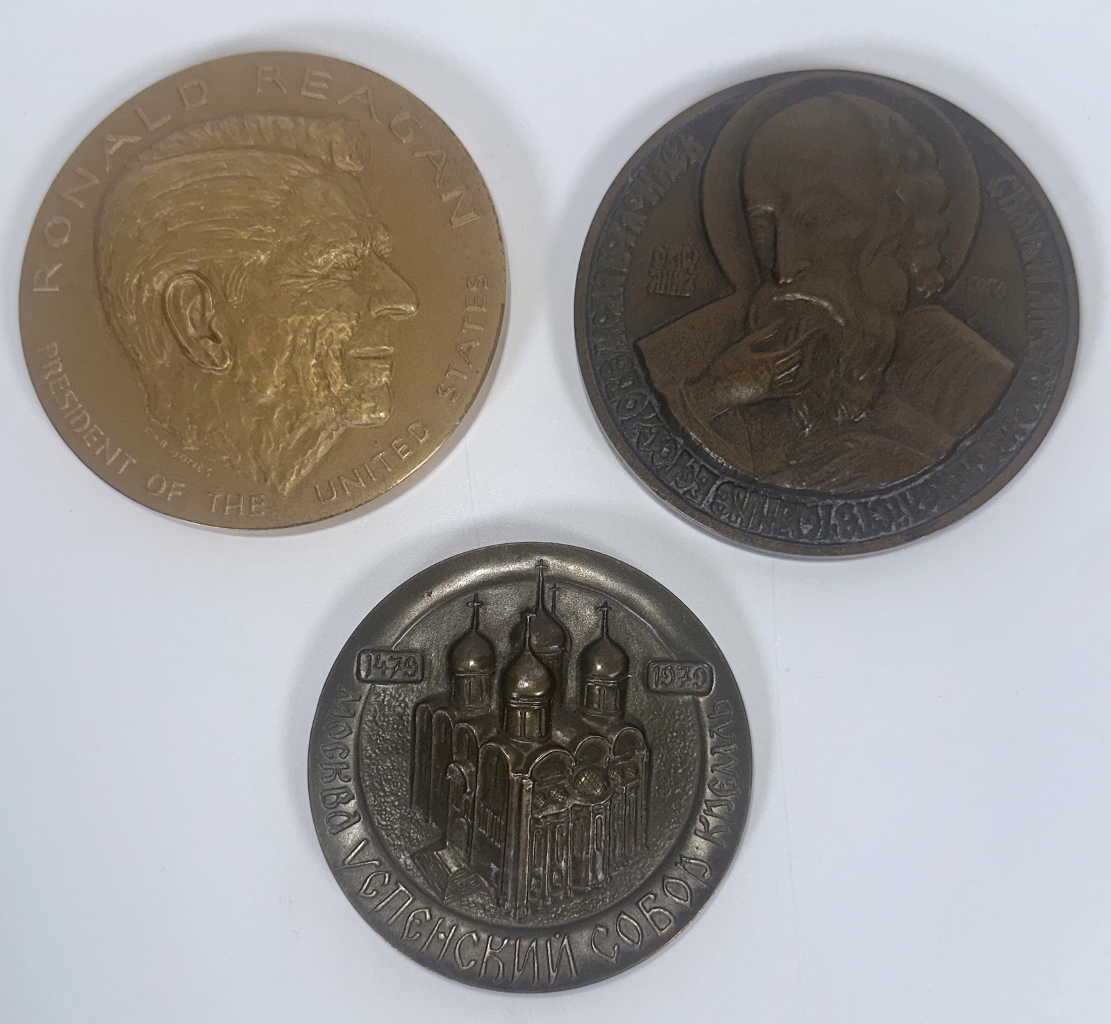 Three Bronze Medallions 2 Polish 1 Reagan (1 of 3)