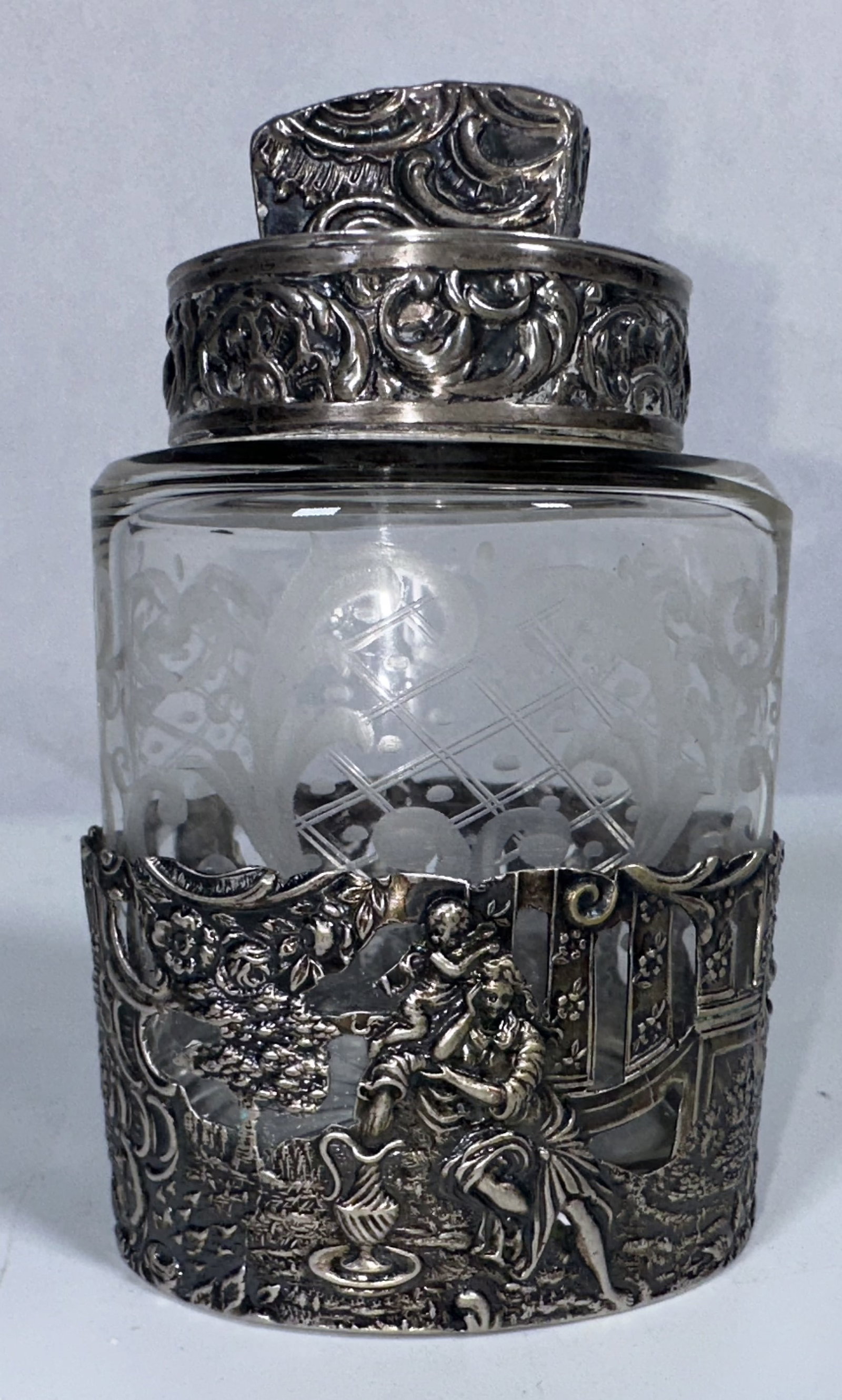 Silver Overlay Triangular Glass Perfume Jar (1 of 5)