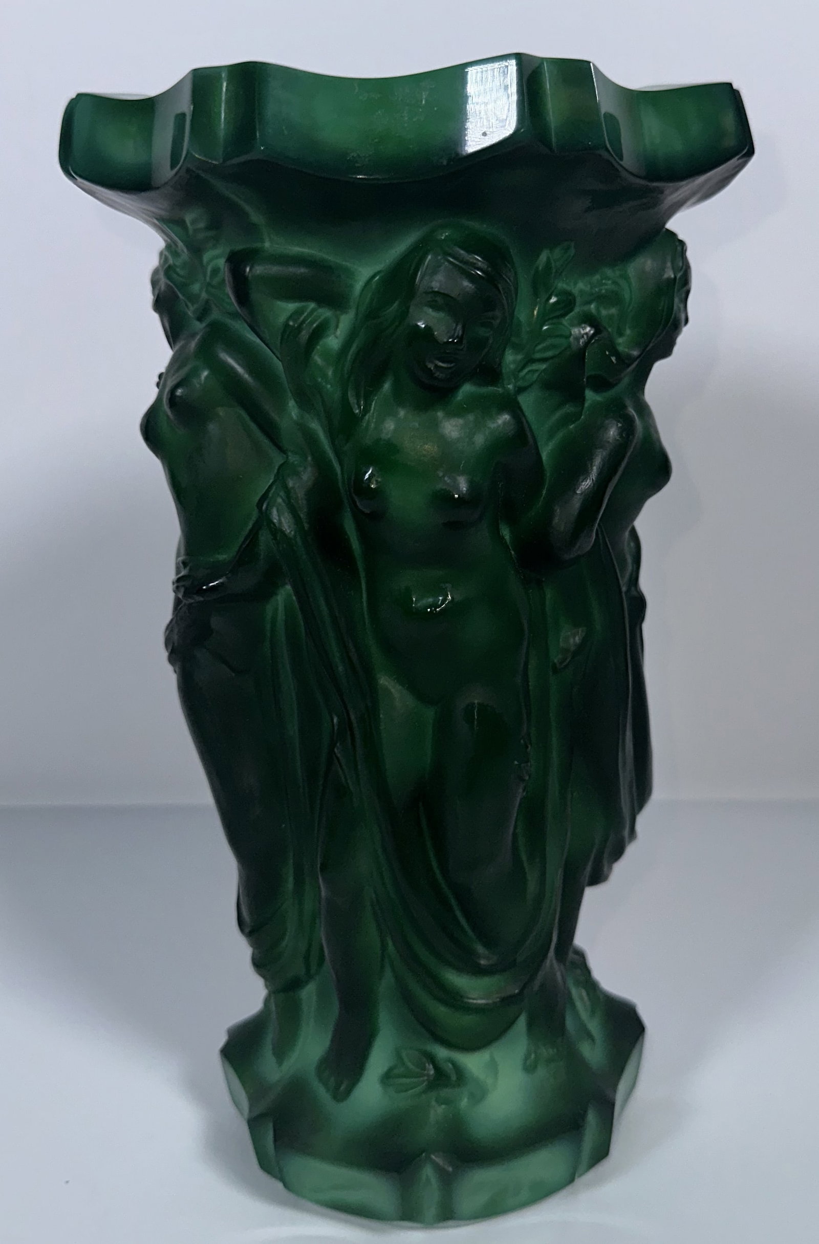 Malachite Glass Bacchanetes Vase 10 Inches Tall (1 of 7)