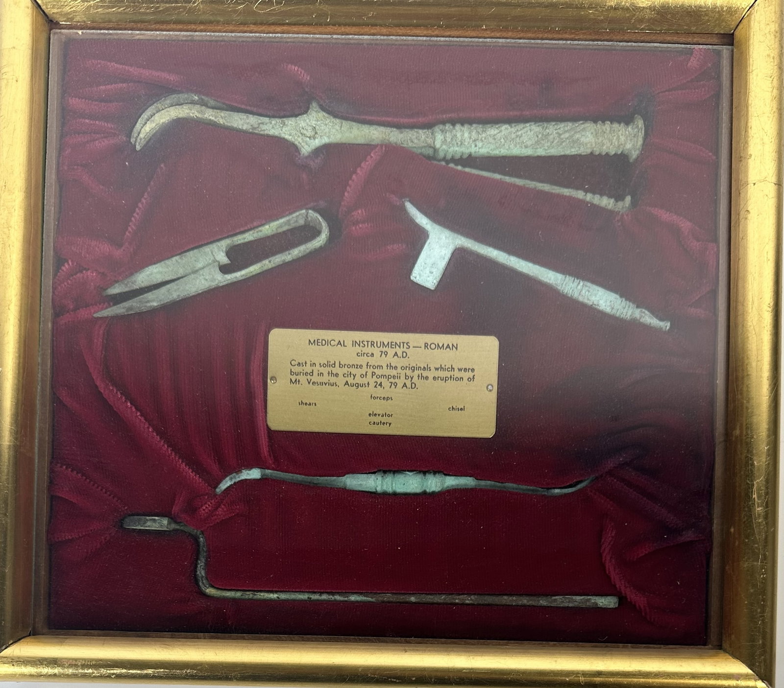 Roman Surgical Tools Display: Roman Surgical Tools Display This is a nice display of a set of Roman surgical tools. These are replicas showing exactly what the archeologists found when excavating a site at Pompeii. For this lot sh