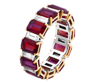 M&V Vanguard Band with Diamond and Rubies