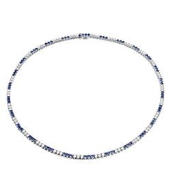 Alternating Tennis Necklace with Diamonds & Sapphires