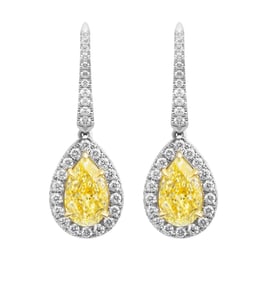 Exquisite GIA-Certified Fancy Light Yellow Diamond Drop Earrings in 18K Yellow Gold & Platinum