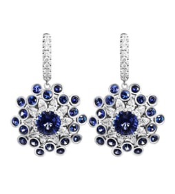 M&V Vanguard Snowflake Halo Earring with Blue Sapphires and Diamonds