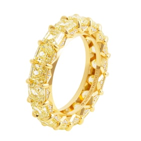 M&V Vanguard Eternity Band with Fancy Yellow Asscher Cut Diamonds 7.73ct