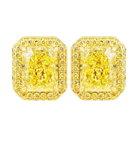 M&V Vanguard GIA Certified Fancy Light Yellow Radiant Cut Diamond Stud Earrings