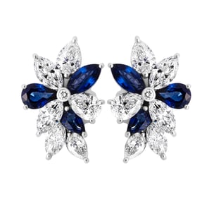 Cluster Earrings with Diamonds & Sapphires