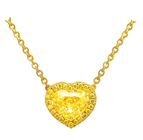 GIA Certified Heart-Shaped Pendant with Fancy Light Yellow Diamond in 18K Yellow Gold