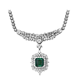 Diamond Necklace with Green Emerald