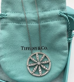 Authentic Platinum Tiffany & Co 26mm Circle Flower Pendant