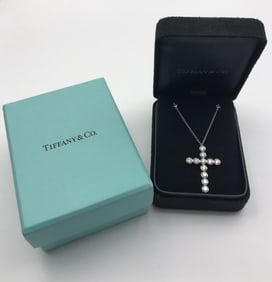 Authentic Tiffany & Co. Jazz Cross Diamond Pendant in Platinum
