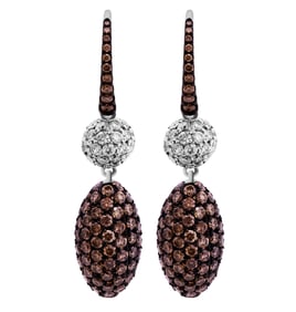 Micro Pave Drop Earrings with White&Cognac Diamonds