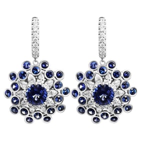 M&V Vanguard Snowflake Halo Earring with Blue Sapphires and Diamonds