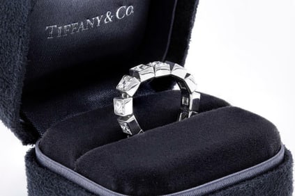Tiffany T line Chain Ring w/ princess and rose cut diamonds