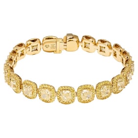 M&V Vanguard Fancy Yellow Diamond Halo Bracelet in 18K Yellow Gold 20 GIA Certified Stones