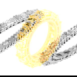 Eternity Band with Fancy Yellow Asschers Cut Diamonds: Eternity Band with Fancy Yellow Asscher-Cut Diamonds in 18K Yellow GoldThis exquisite eternity band features 16 perfectly matched fancy yellow Asscher-cut diamonds, each weighing approximately 0.60 ca