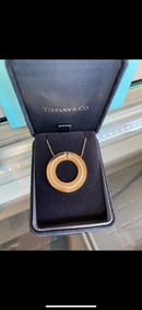 Tiffany & Co. 18k Rose Gold T Diamond Circle Pendant Necklace Large Size