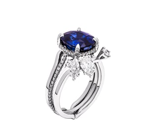 Blue Sapphire Ring with Diamond Insert in Platinum