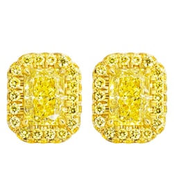 Halo studs with Fancy Intense Yellow Diamonds