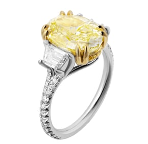 GIA Certified 3 Stone Ring with Fancy Light Yellow Oval Diamond