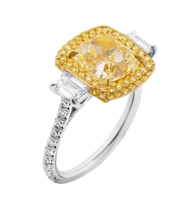 Certified 3 Stone Ring with 4.14ct Fancy Light Yellow Diamond VVS2