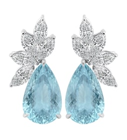 GIA Certified Diamond Cluster Earrings with Aquamarine Pear Shape