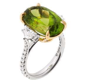 Three stone ring with Green Peridot