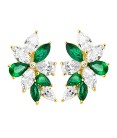 Cluster Earrings with Diamonds & Green Emeralds