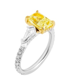 GIA Certified 3 Stone Ring with 2.02ct Fancy Light Yellow Radiant Cut