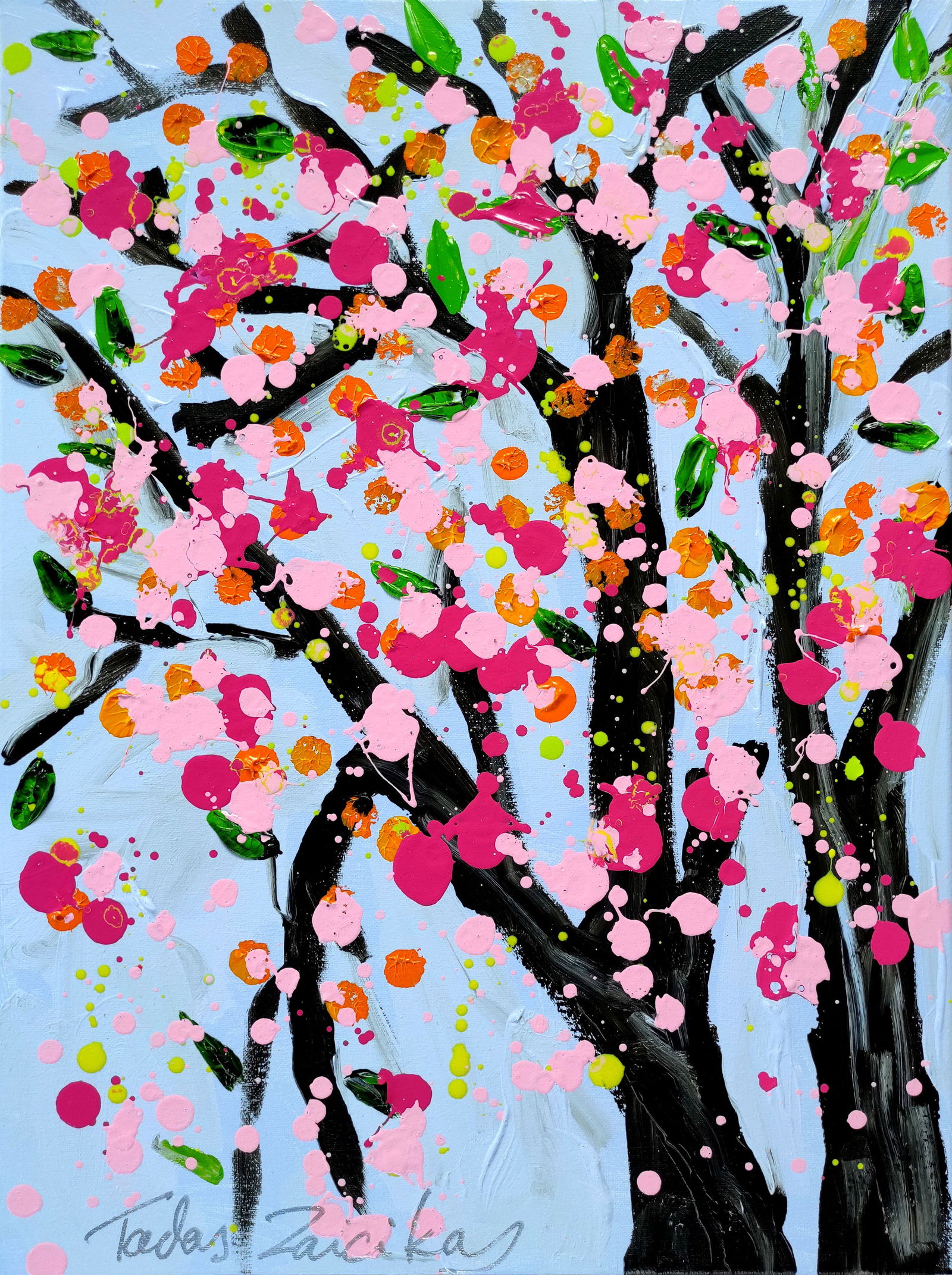 TedyZet - "Spring _ Cherry Blossom #1"original abstract painting on canvas hand signed 18" x 24" (1 of 5)