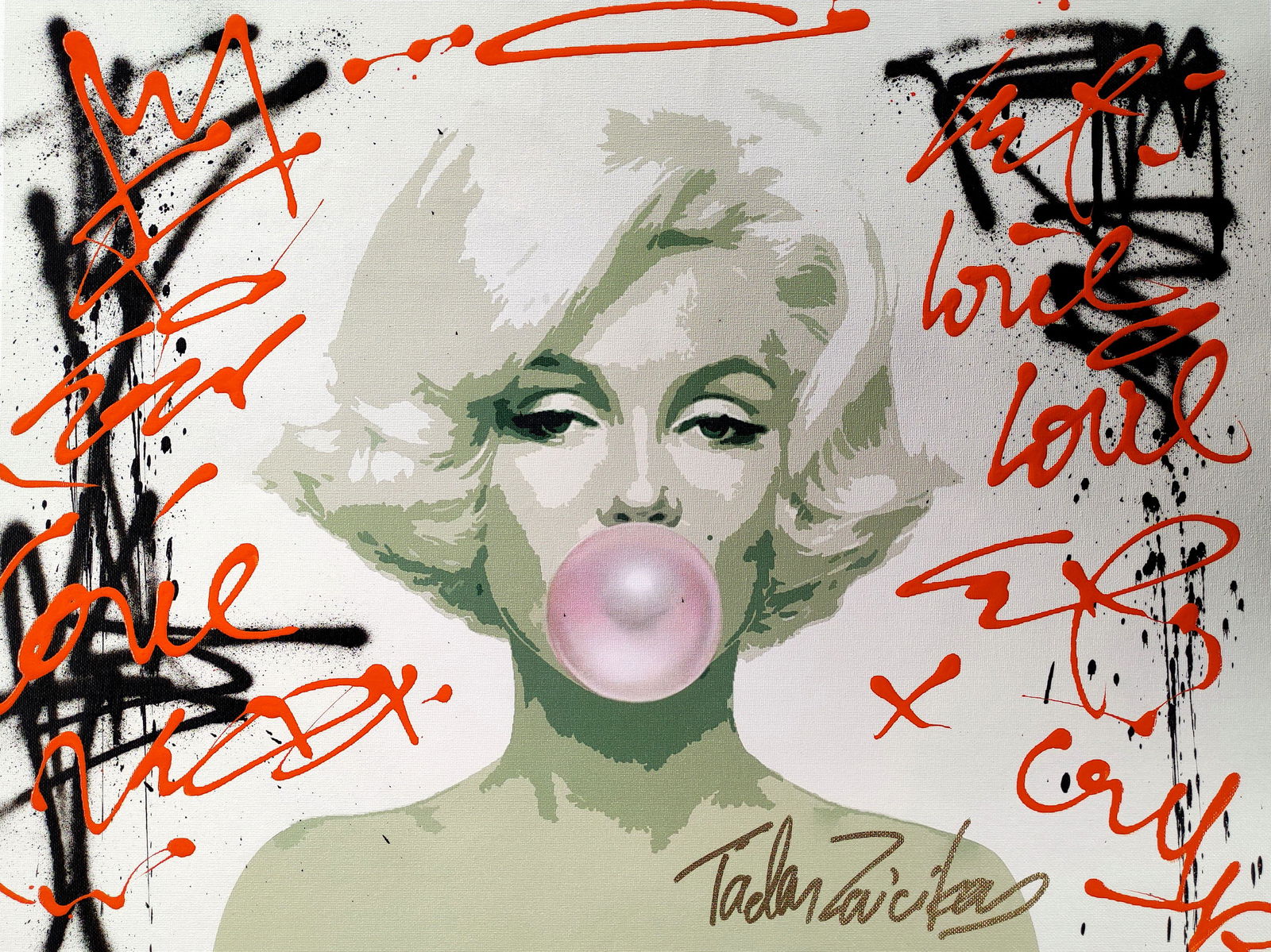 TedyZet - "POP_ Marilyn Monroe - Graffiti"original POP art painting on canvas hand signed 18" x 24" (1 of 3)