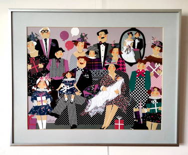 Claudette Castonguay (1949)- Original collage; signed; 20"x16" in: Original collage artwork, custom framed