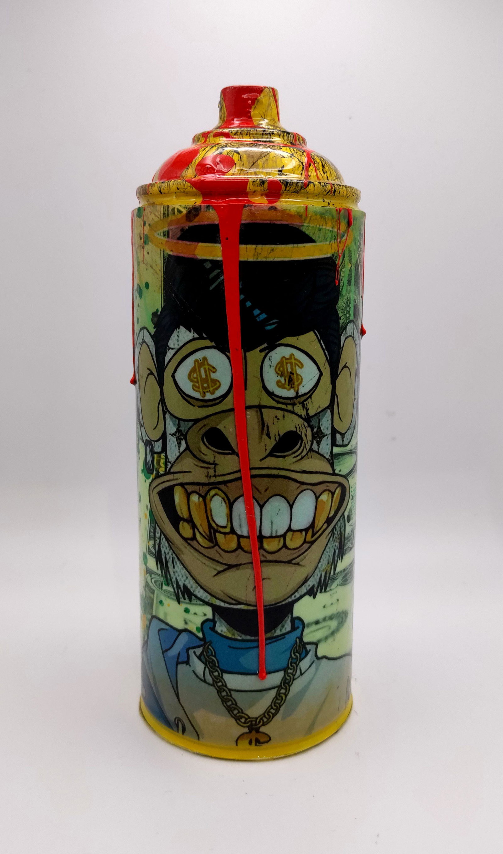 TedyZet - POP Can_ Bored Ape, painting on spray can, COA; 7"x 3"x 3"in: This original 3D artwork, hand painted on emptry spray-paints can. Title: CAN_ Bored Apoe; Year: 2023; Hand signed; Artist: Tadas Zaicikas - TedyZet (b1974); Certificate of Authenticity issue by the a