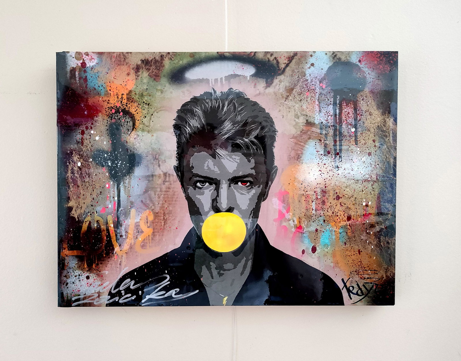 TedyZet - Graffiti _David Bowie & yellow Ballon #A-2, COA, 16" x 12"in (1 of 2)