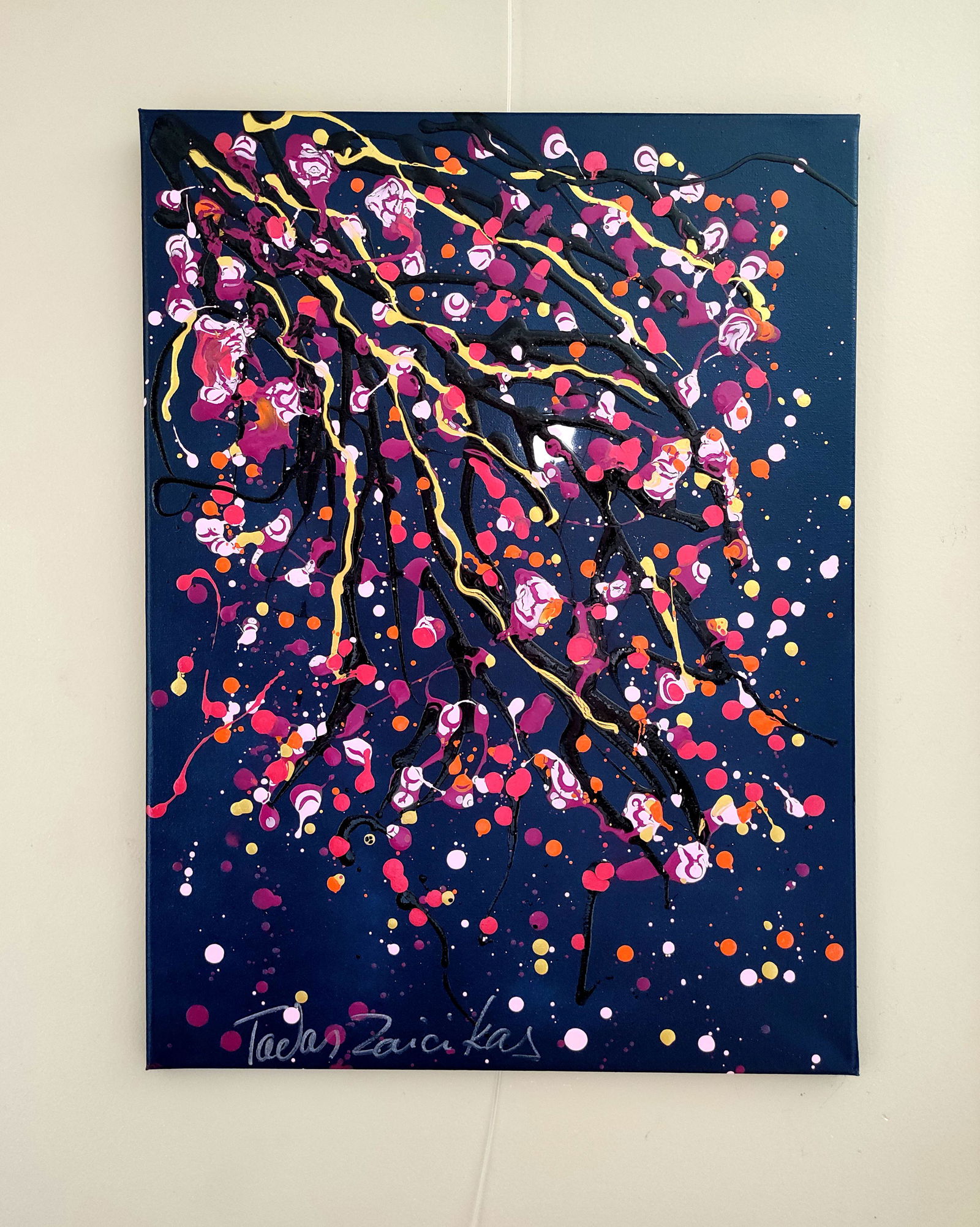 TedyZet - Spring Night_ Cherry Blossom, Original urban abstract painting, COA, 18"x24"in (1 of 2)