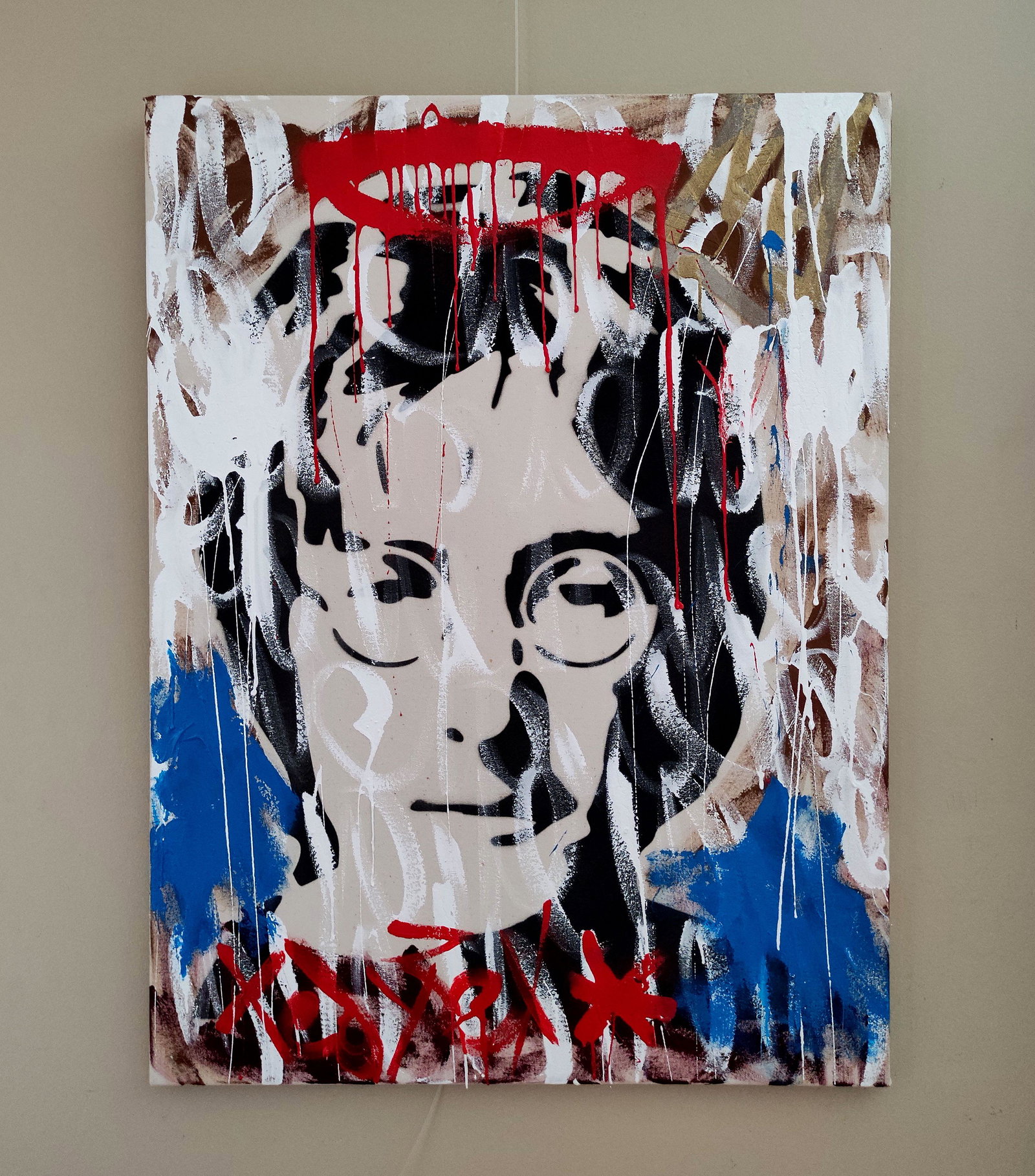 TedyZet - John Lennon, Original urban abstract painting, COA, 32"x24"in: Original urban abstract - street art painting on canvas. Title: "John Lennon"; Year: 2023; Hand signed; Artist: Tadas Zaicikas - TedyZet (b1974); Certificate of Authenticity issue by the artist