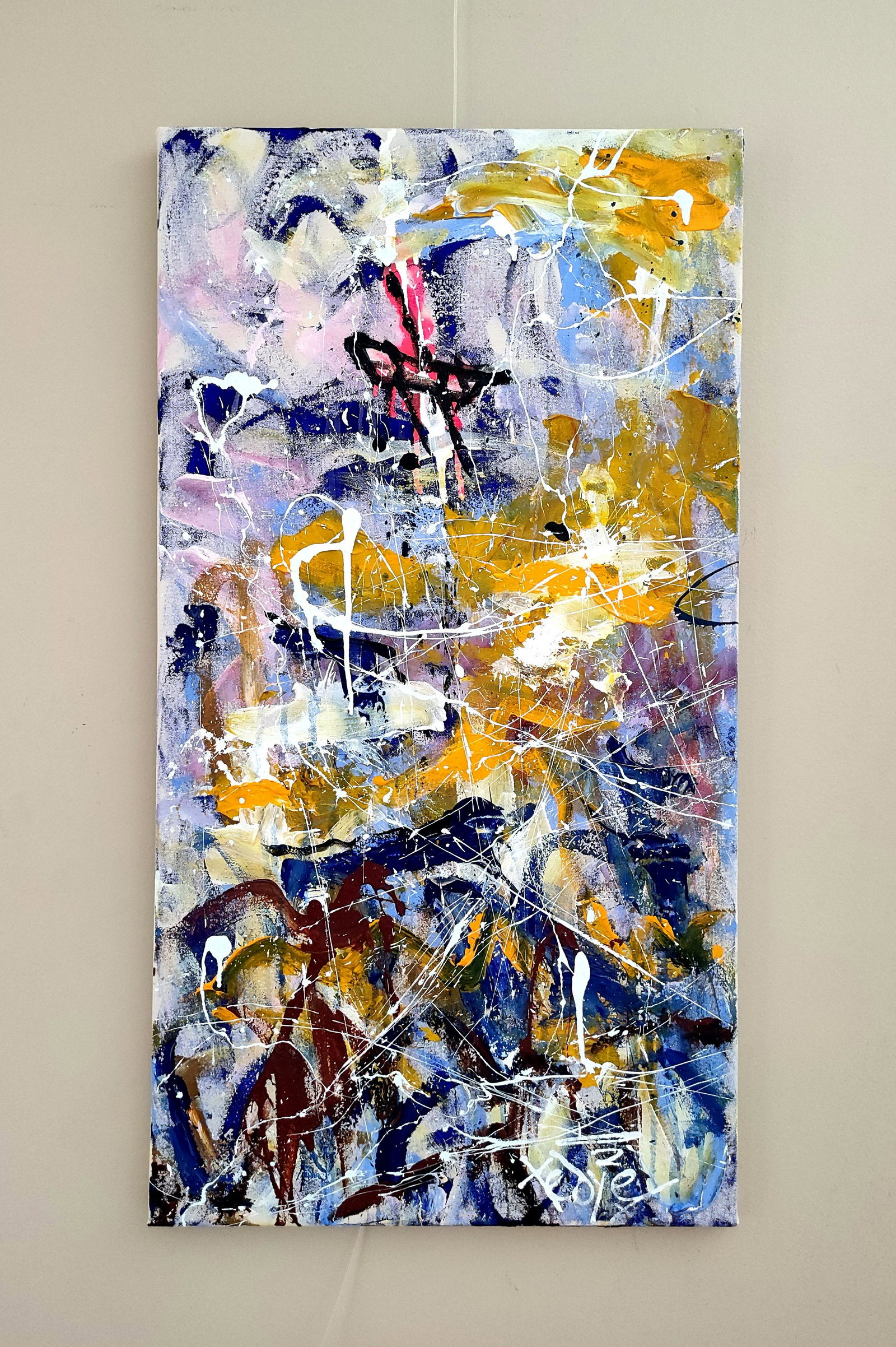 TedyZet - On the wave #3; original abstract painting, signed, COA; 30"x16"in (1 of 2)