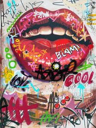 TedyZet - "Lips #3", Urban abstract street art painting, COA, 30"x 40"in