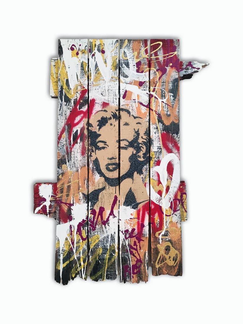 TedyZet - Graffiti on Fence_ Marilyn B, Original urban abstract painting, COA, 27"x30"in (1 of 5)
